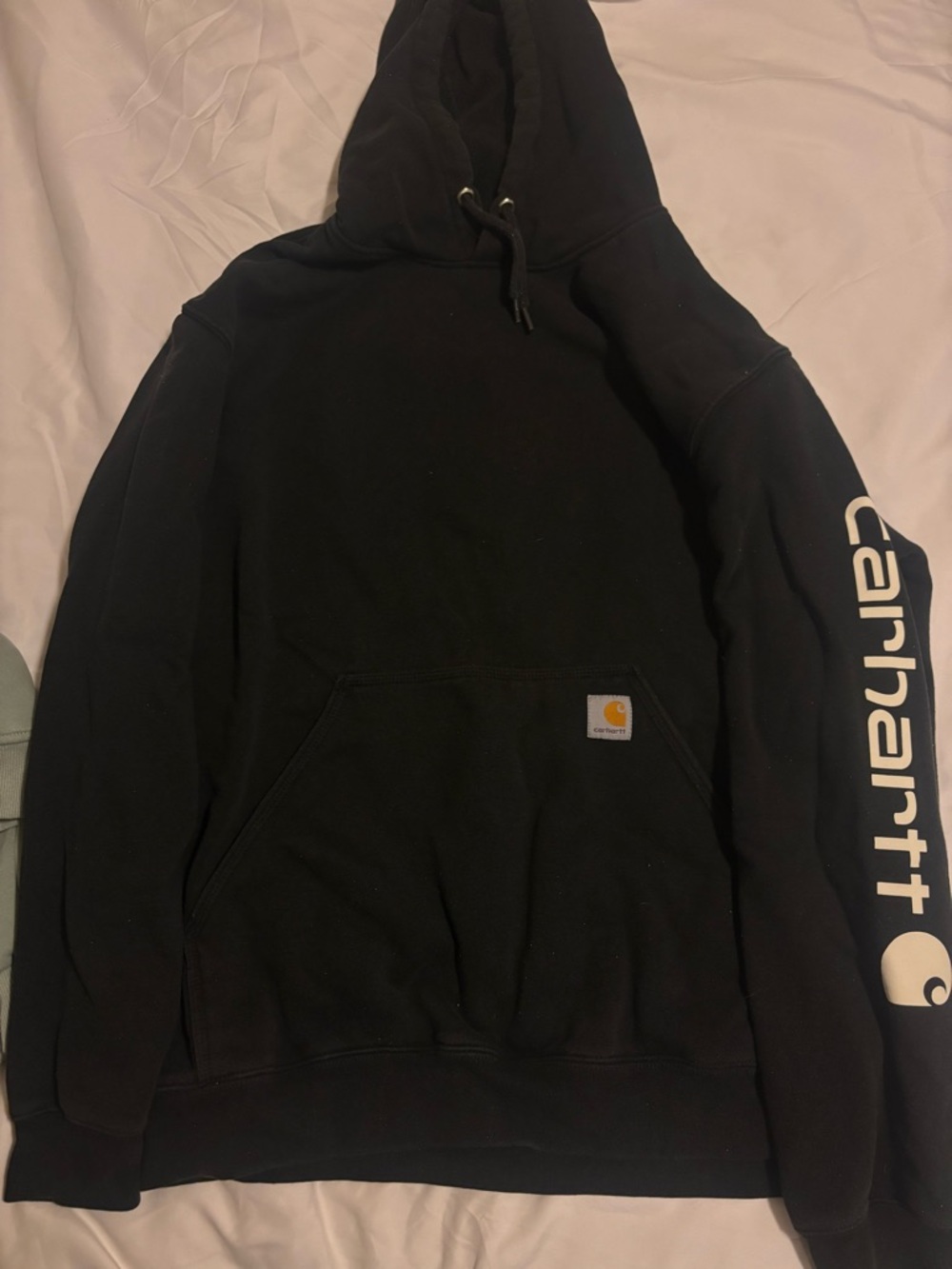 Carhartt Men’s Black Hoodie with White Sleeve Logo